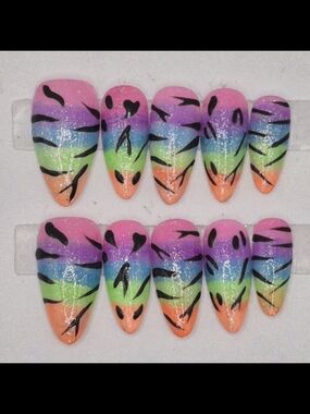 Medium Almond Press On Nails Arcane Rainbow Huntress Handmade